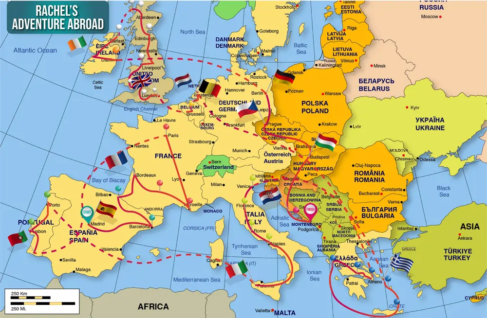Adventure Abroad - Journey Flow Europe Map