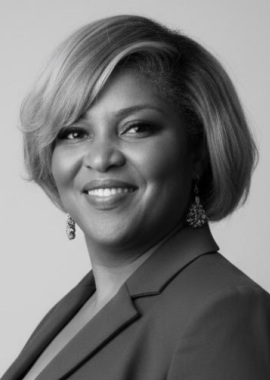 Elizabeth Frederick headshot: black woman with short hair and blazer in greyscale photo