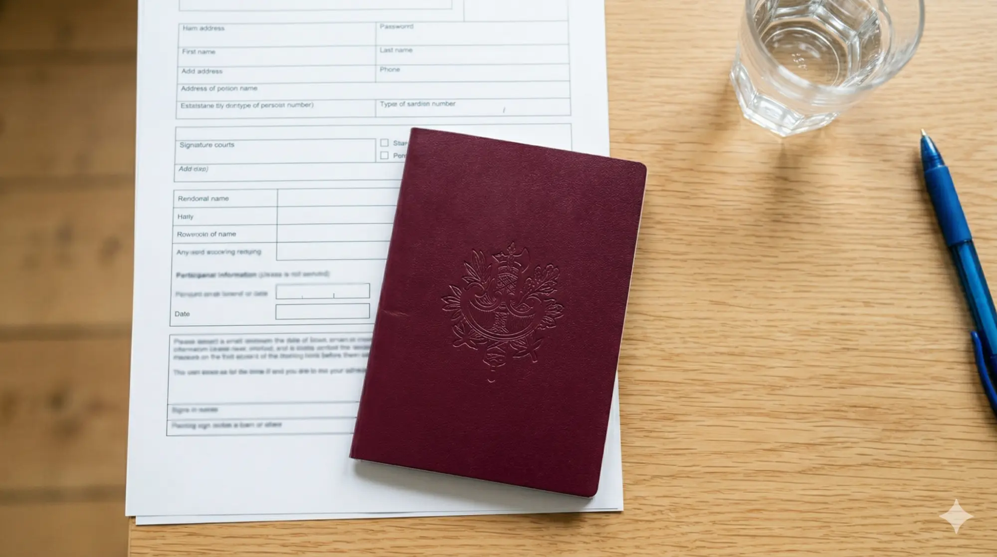 Passport placed beside immigration documents during a pending green card application.