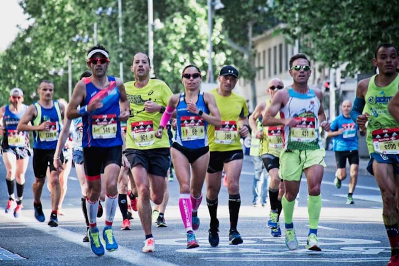 A group of people running a marathon