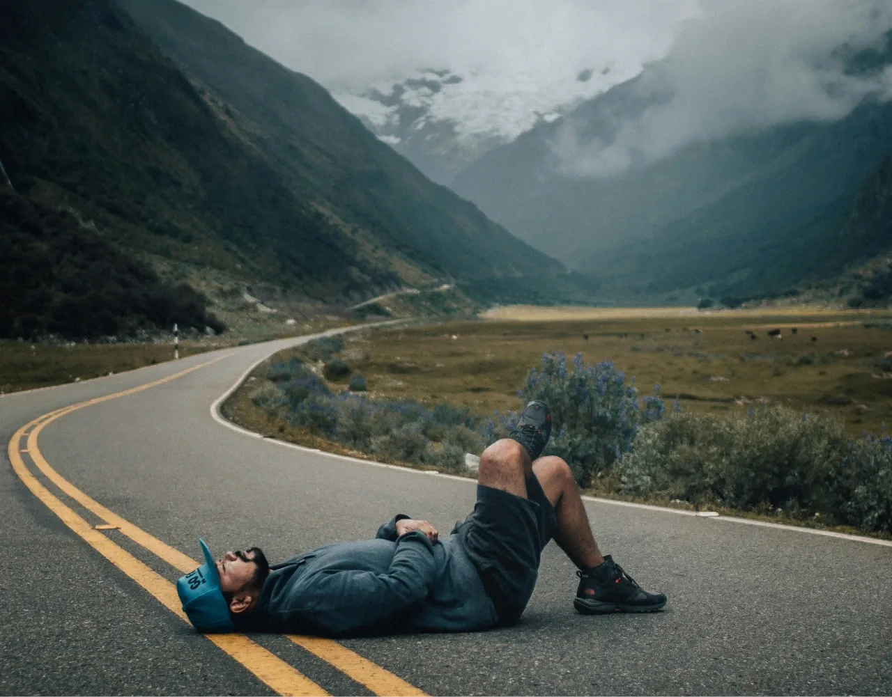 Man resting in the mountains. 