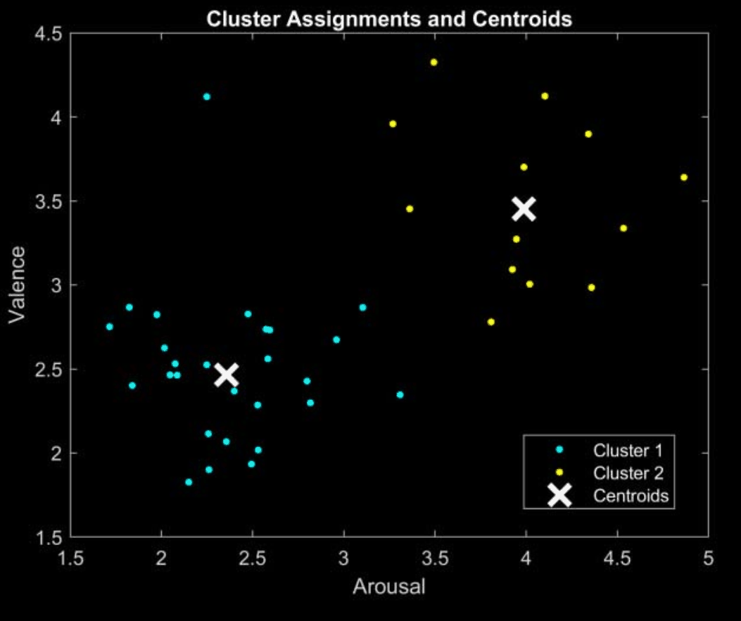 Cluster assignments and centroids.