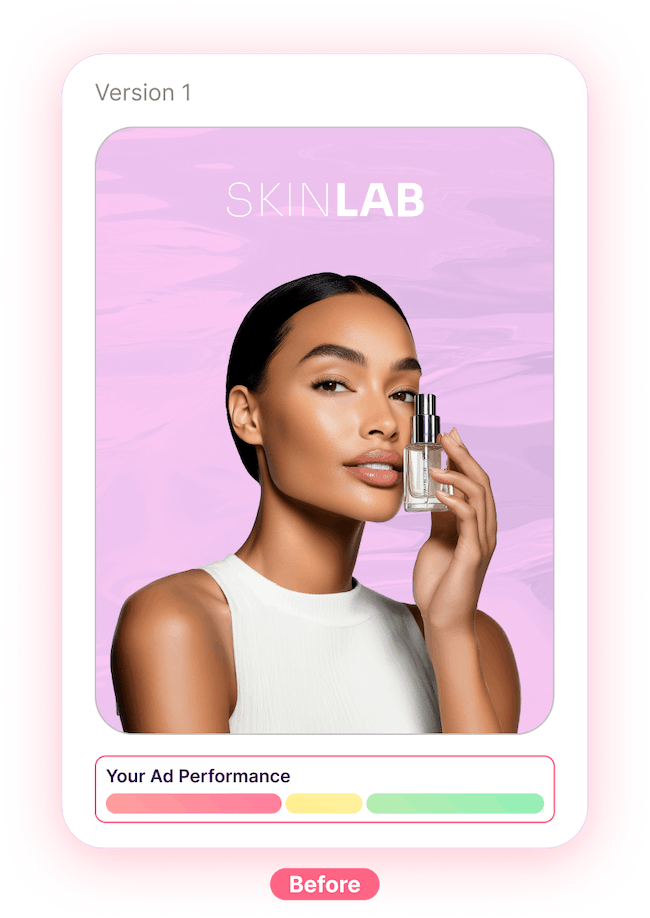 Woman with smooth skin holding a small clear spray bottle near her face, with pink background and 'SKINLAB' text above.