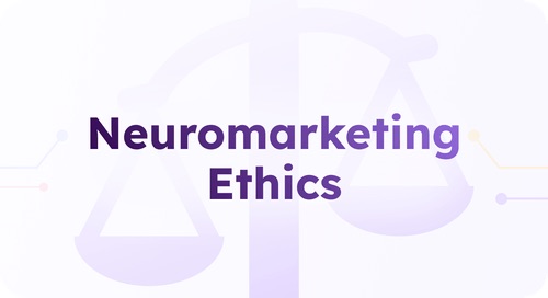 Text 'Neuromarketing Ethics' in bold purple font over a faint purple balance scale graphic.