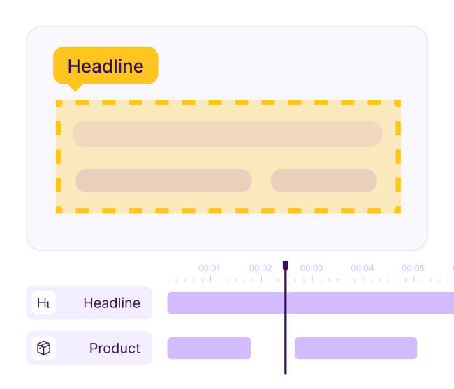 UI design showing a highlighted headline with placeholder text and timeline markers below.