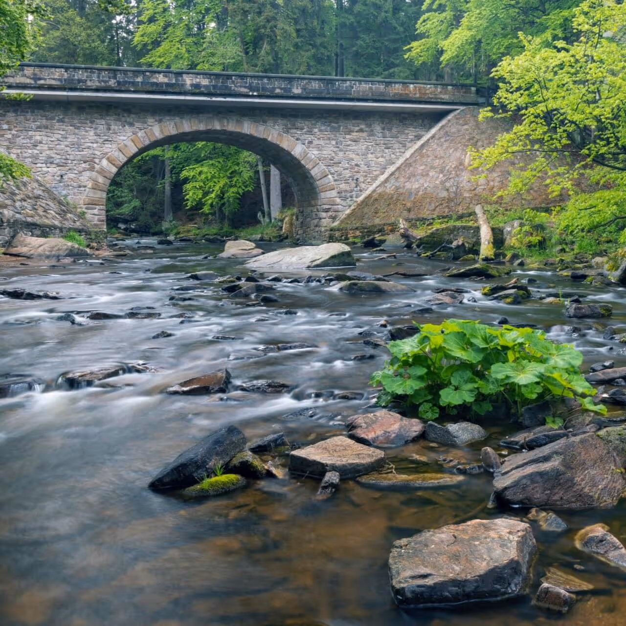 Zemská brána v orlických horách, kamenný most přes rozvodněnou Orlici