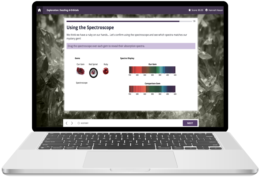 screenshot of the unit 8 exploration showing an interactive spectroscope widget