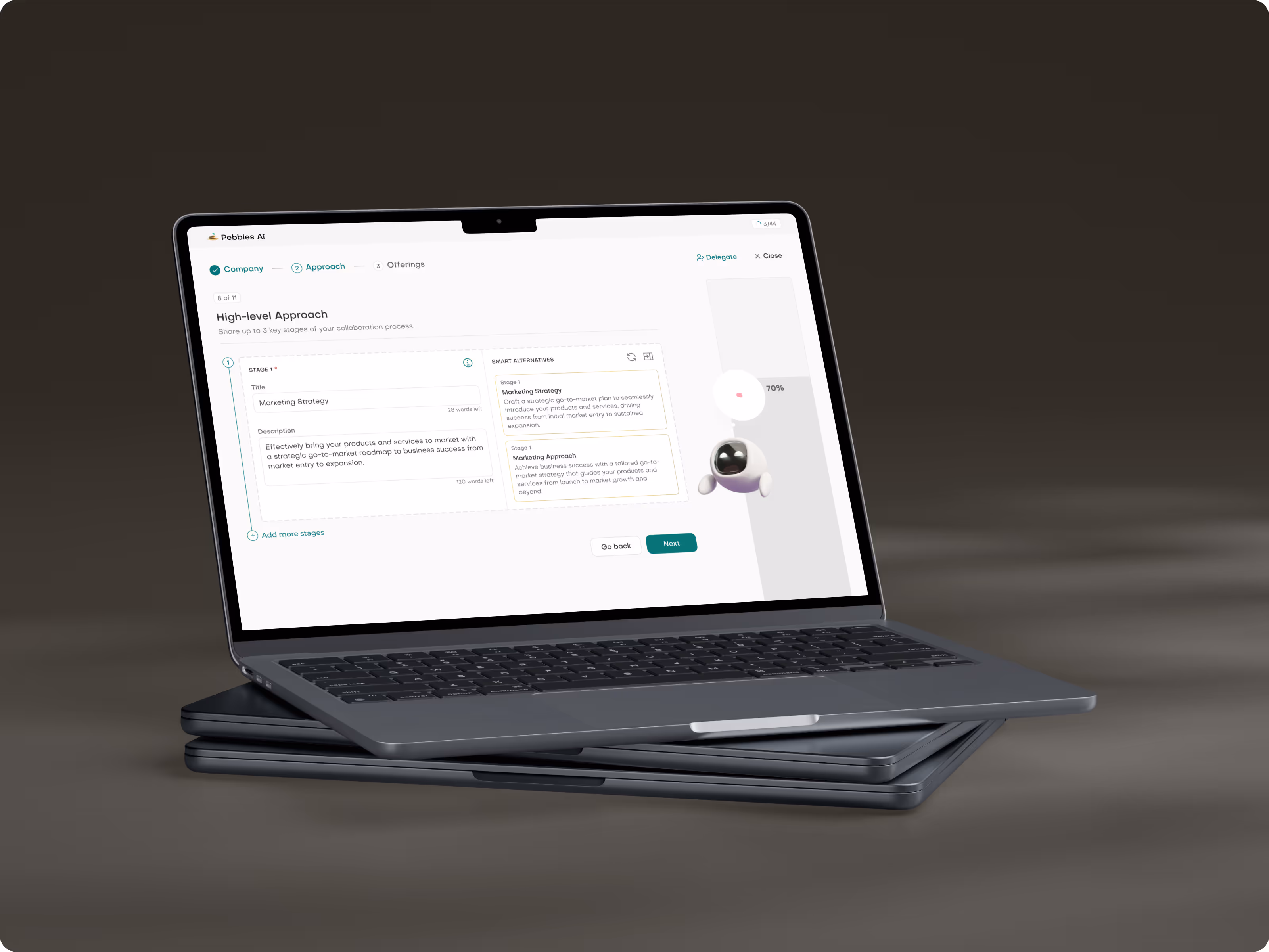Pebbles Ai was created to enable every B2B professional to access world-class GTM strategies and intelligent execution tools through cutting edge AI, creating a fair B2B playing field where every business can maximise its unmet growth potential without breaking the bank.