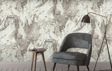interiors with a chair and wall covering design on the wall