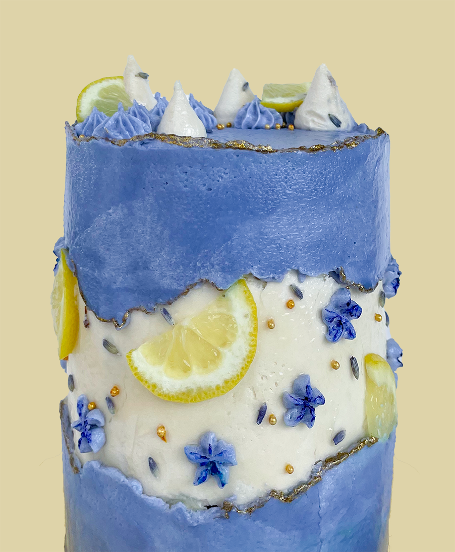 Blue lemon cake that looks scrumptious!