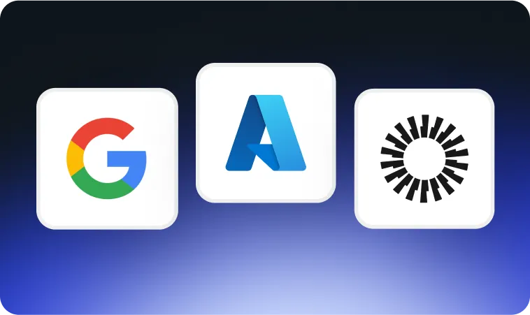 Integration icons for Google Workspace Azure AD and Okta representing Swif.ai mdm for windows laptops with advanced windows remote monitoring capabilities.