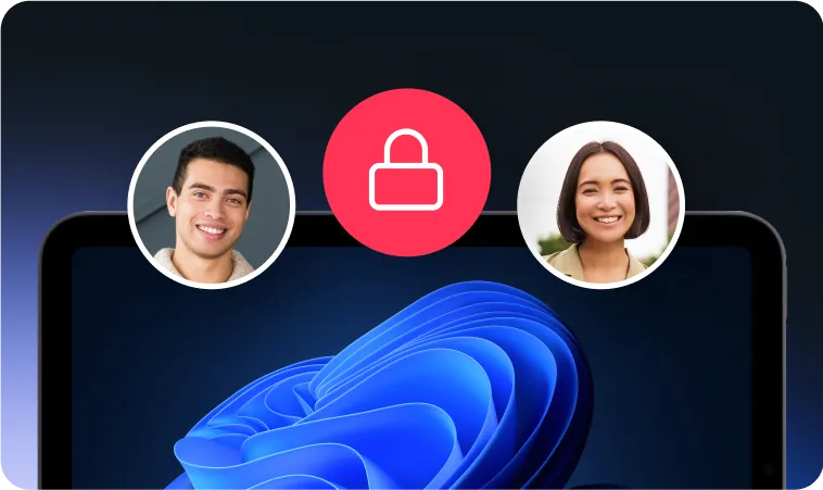Windows login screen with user profiles and security lock icon illustrating Swif.ai windows mdm enrollment and secure windows mobile device management process.