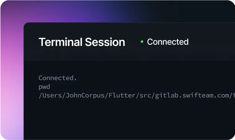 Apple device management by Swif.ai with live terminal session for secure remote troubleshooting on macOS devices.