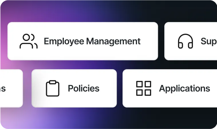 Unified endpoint management software interface showing employee management, policies, and applications powered by Swif.ai.