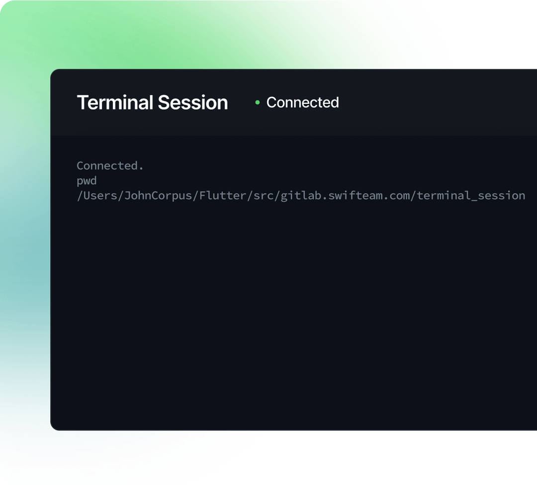 Swif.ai MDM tools displaying a live terminal session for secure remote device management and real-time troubleshooting