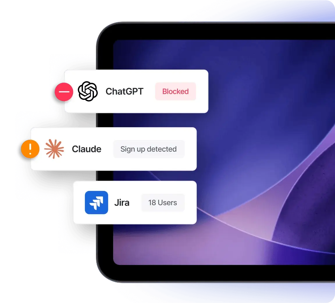 Apple MDM software by Swif.ai detecting unauthorized SaaS and AI tools for shadow IT visibility and device security.