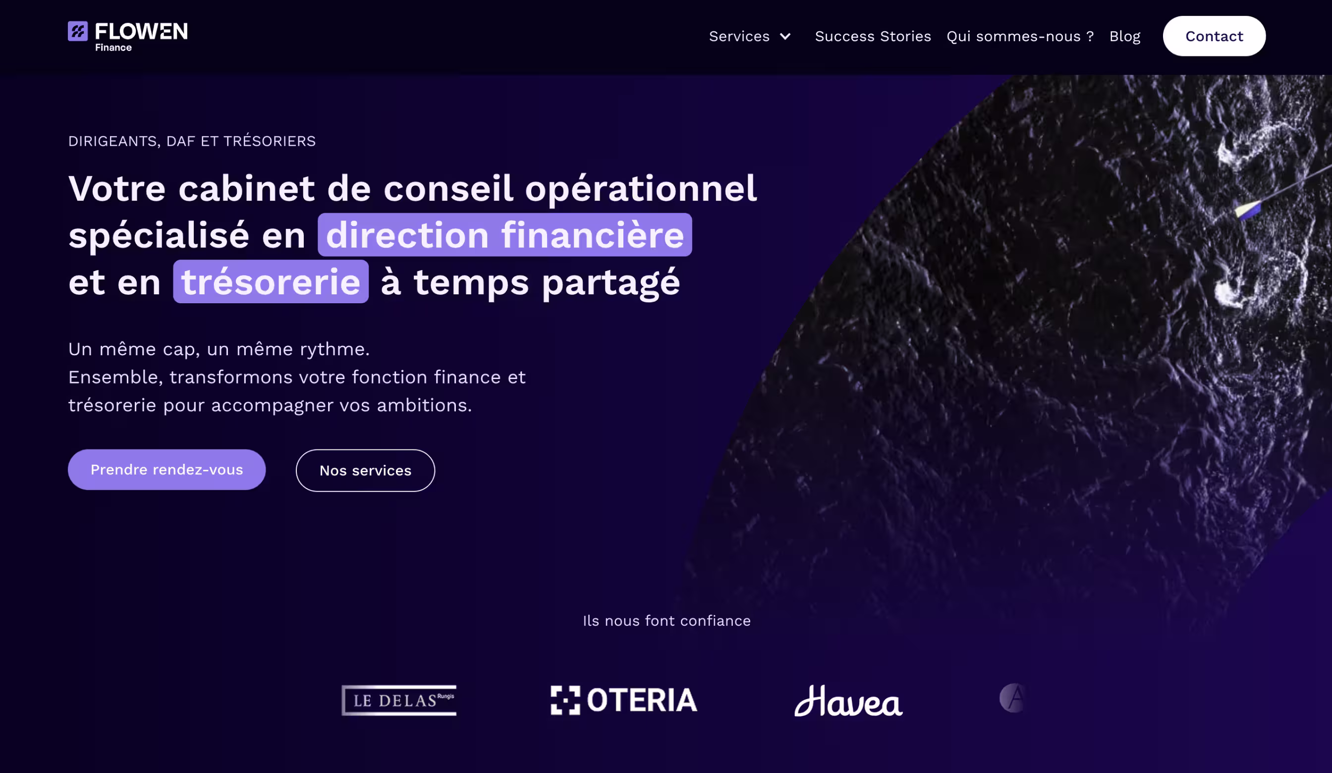 Branding et développement Webflow de Flowen Finance, cabinet de conseil en direction financière et trésorerie à temps partagé — Aurélien Bassemayousse
