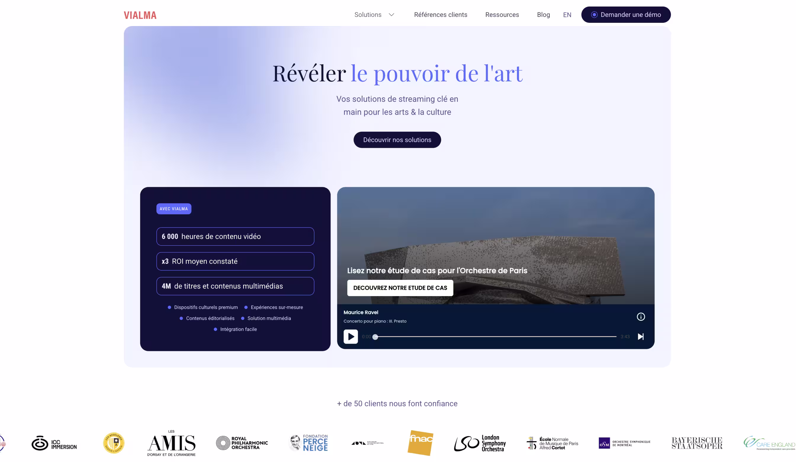 Refonte Webflow du site de Vialma, plateforme SaaS de streaming culturel B2B international — Aurélien Bassemayousse