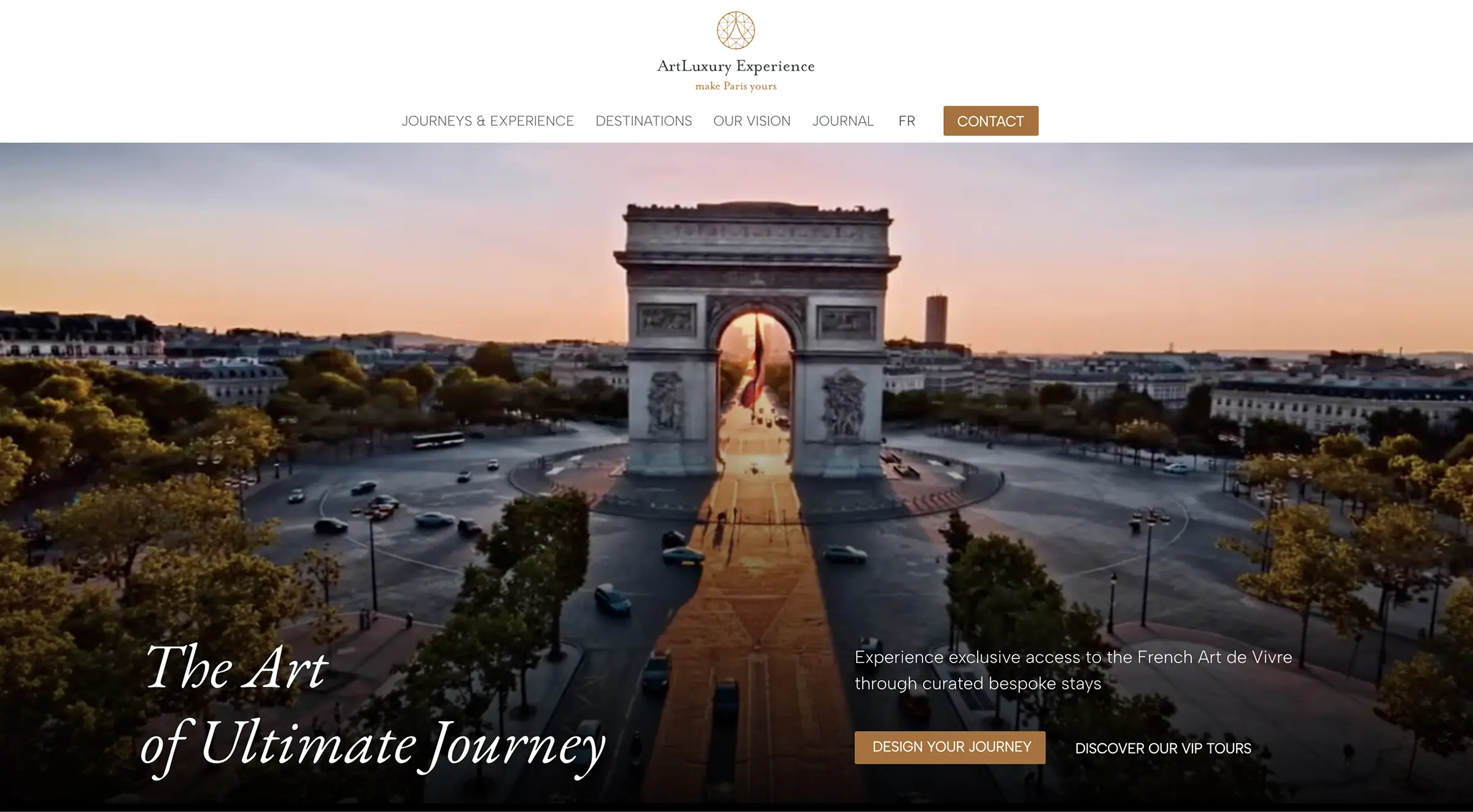 Homepage du site d'ArtLuxury Experience après la migration et la refonte de Worpdress vers Webflow