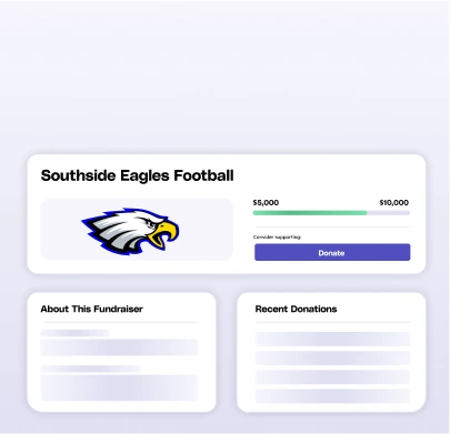 Teamfi donation page fundraiser option for teams, clubs, or organizations.