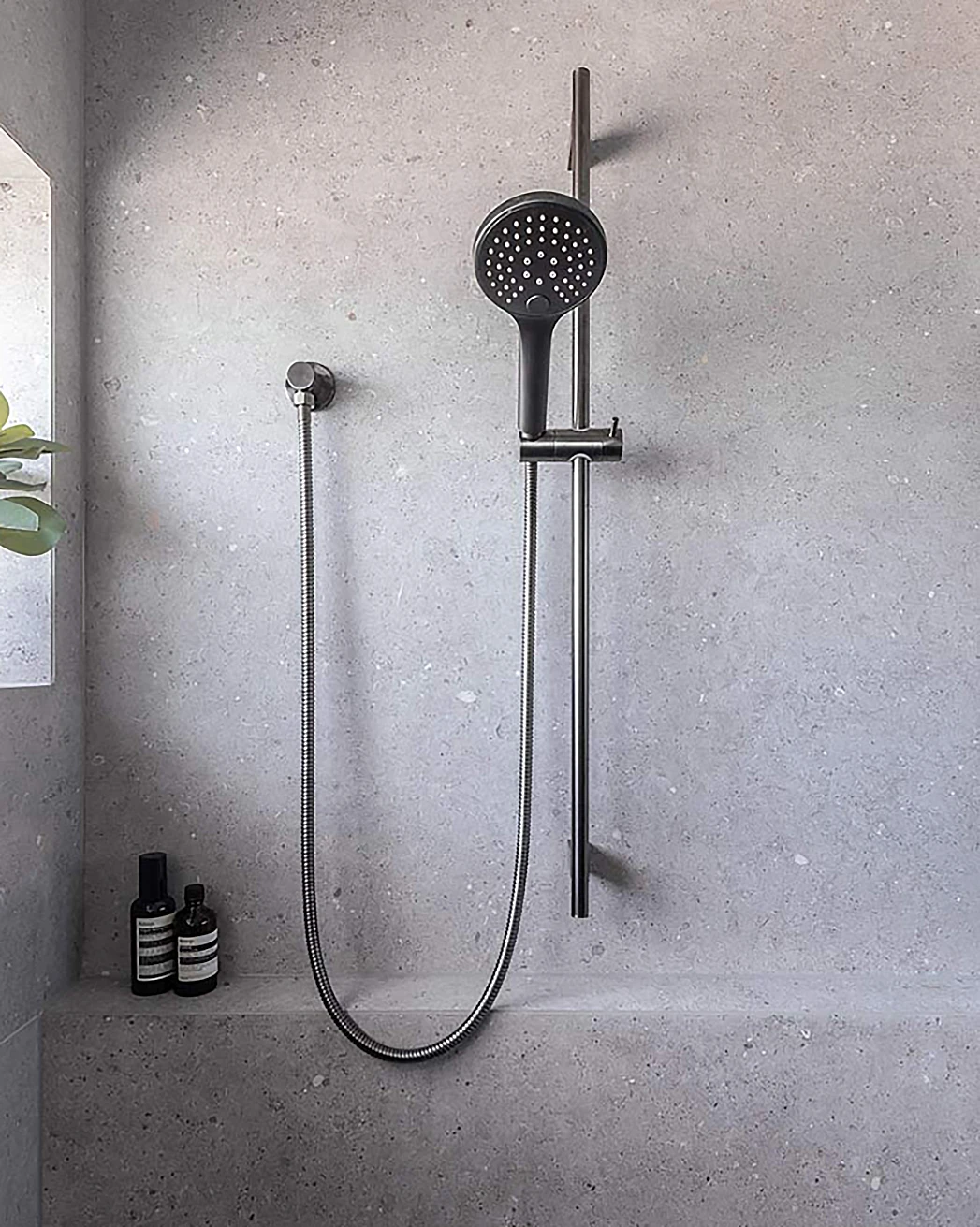 ABI Elysian Shower Rail and Round Hand Shower - Brushed Gunmetal