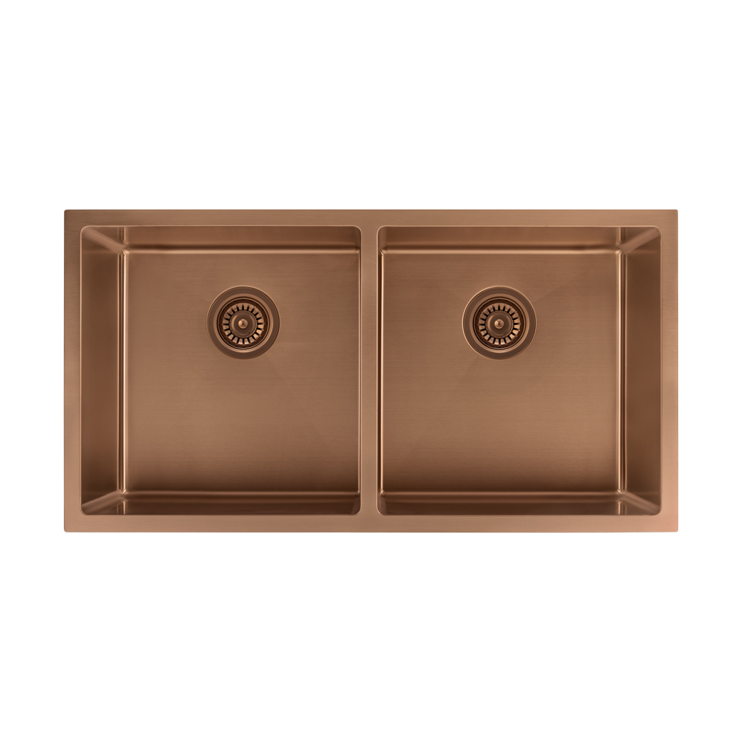 ABI Zalo Double Bowl Kitchen Sink 855mm - Brushed Copper