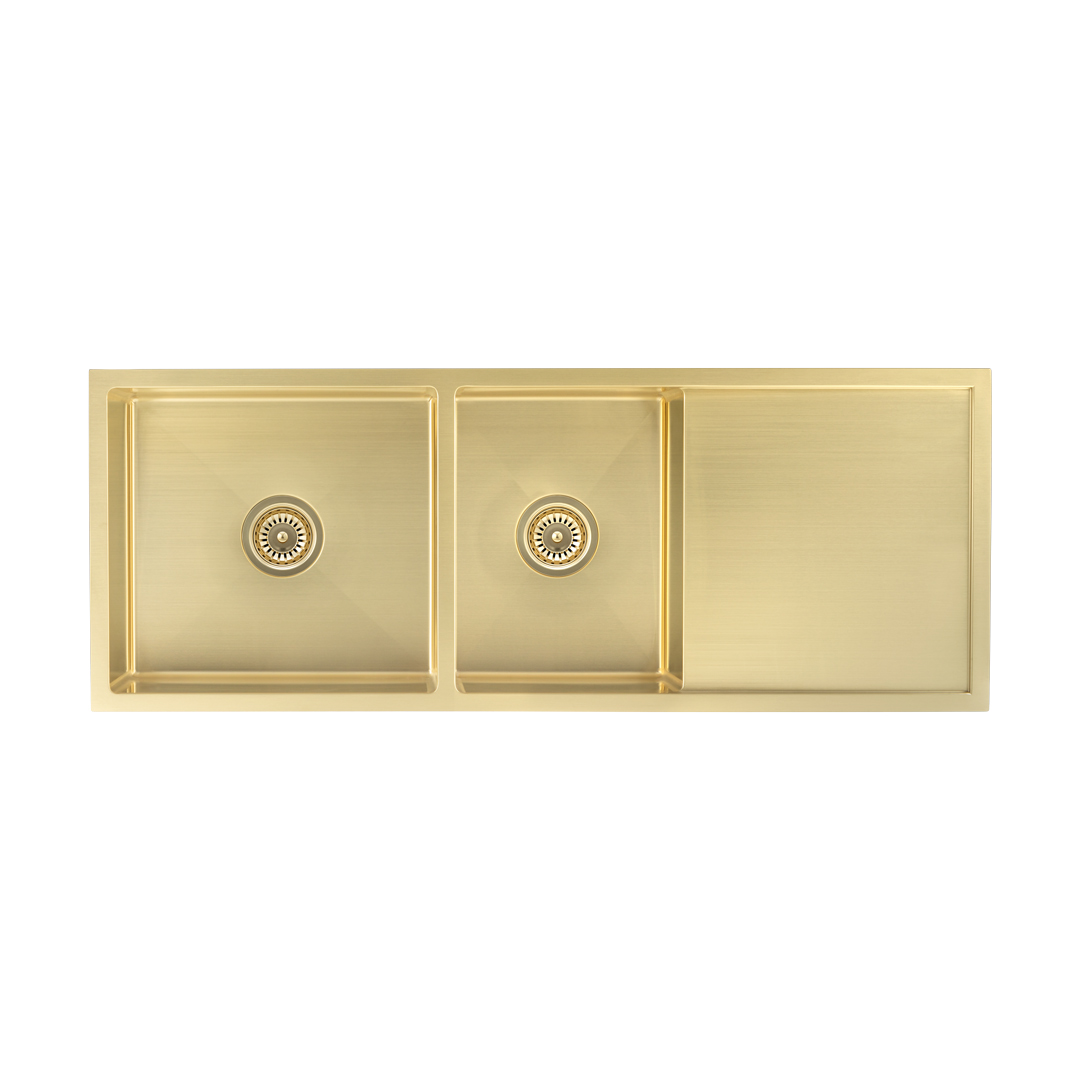 ABI Ontario Double Bowl Sink With Strainer - Brushed Brass