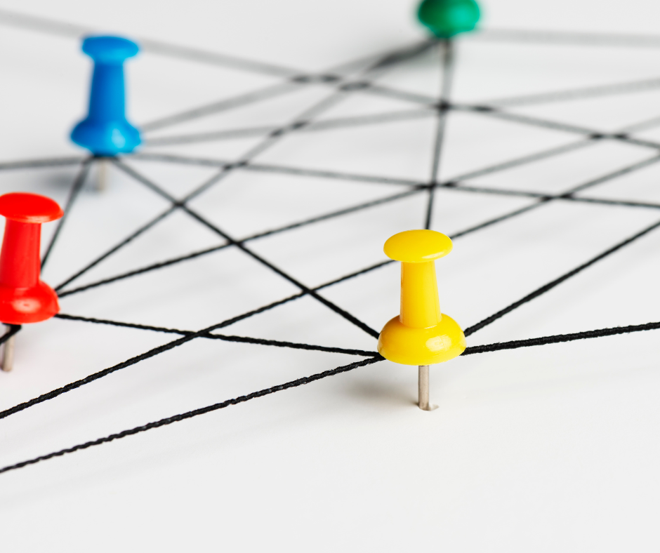 Coloured pins connecting lines together