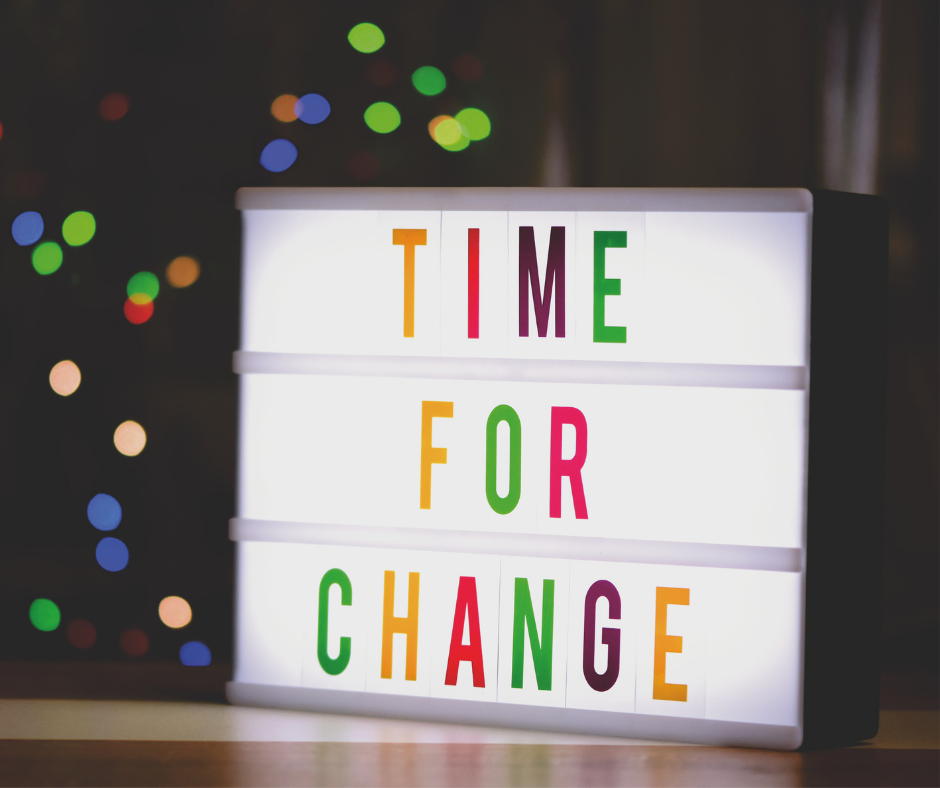 Lightbox with the text time for change written on it