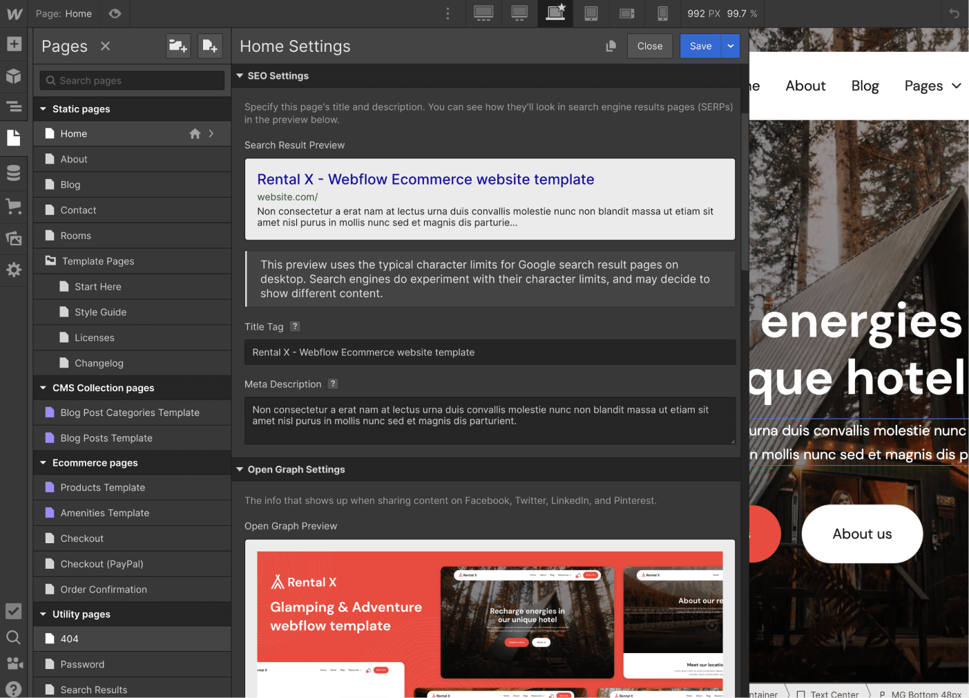 SEO - Rental X Webflow Template