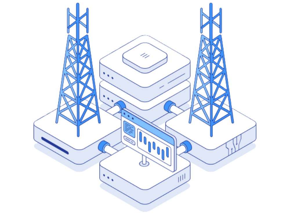 Network Merger & Sharing Service isometric graphic