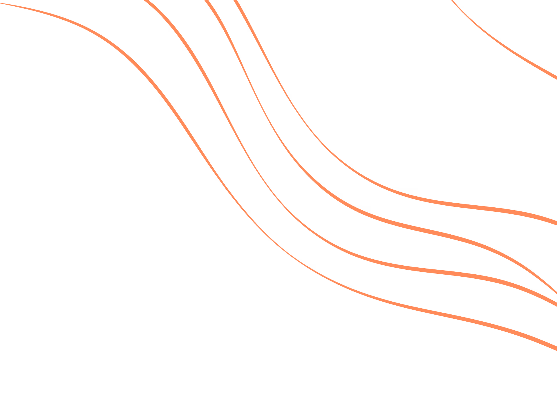 Four thin, wavy orange lines flowing diagonally on a black background from the upper left to lower right.