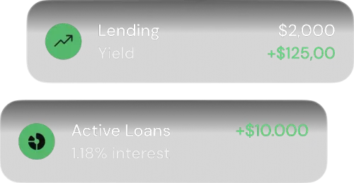 Xverse lending interface with no-approval borrowing. Push notification confirming loan transaction