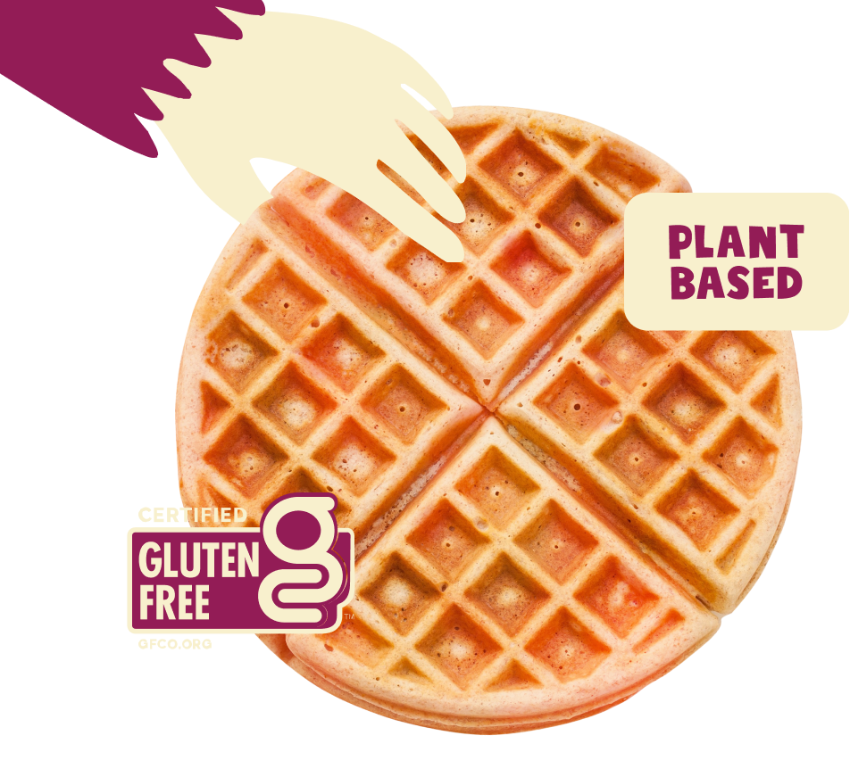Raspberry Swirl Waffle being held by illustration of a monkey hand.