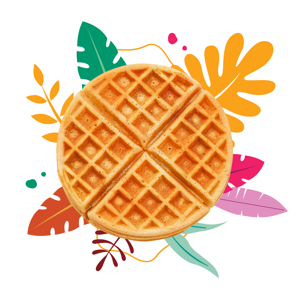 Waffle with illustrations of plants bursting from it.