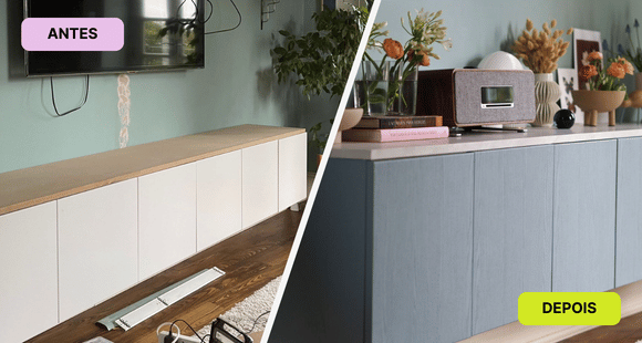 Antes e depois móvel de TV