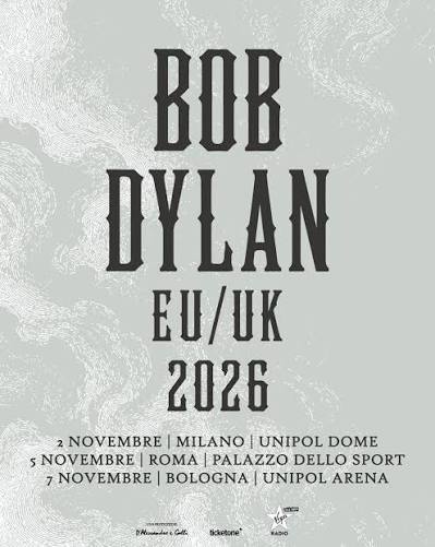 BOBDYLAN TORNA IN ITALIA! Dopo il successo del Rough and Rowdy Ways Tour, Bob Dylan annuncia 3 concerti in Italia! 📆 2 novembre 2026 | Milano, Unipol Dome 📆 5 novembre 2026 | Roma, Palazzo dello Spo