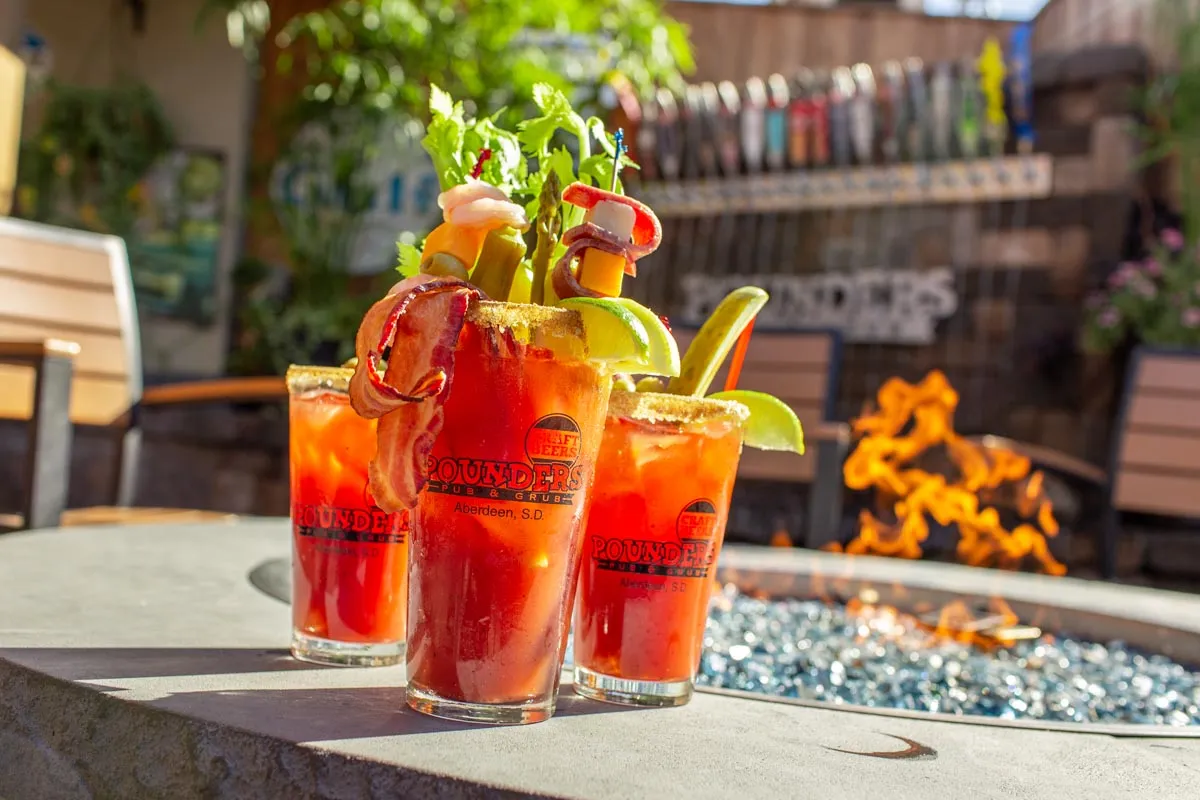 bloody marys near fire pit on patio