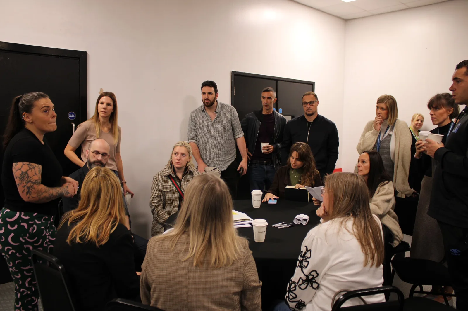 A group of Mentors and Brief Holders gathered round a table at Fresh Meet CIC’s Innovation Lab, Magna Science Adventure Centre