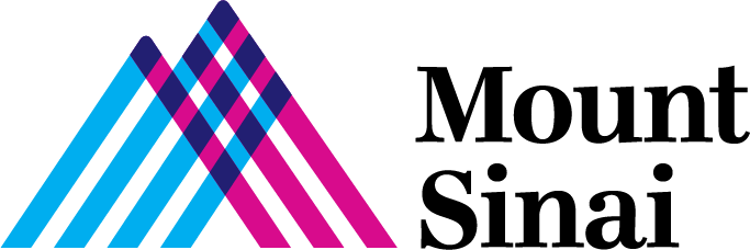 Mount Sinai logo with overlapping blue, purple, and pink diagonal stripes forming an abstract mountain shape beside the text 'Mount Sinai'.