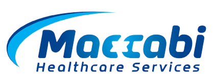 Maccabi Healthcare Services logo with stylized blue arc over the text.