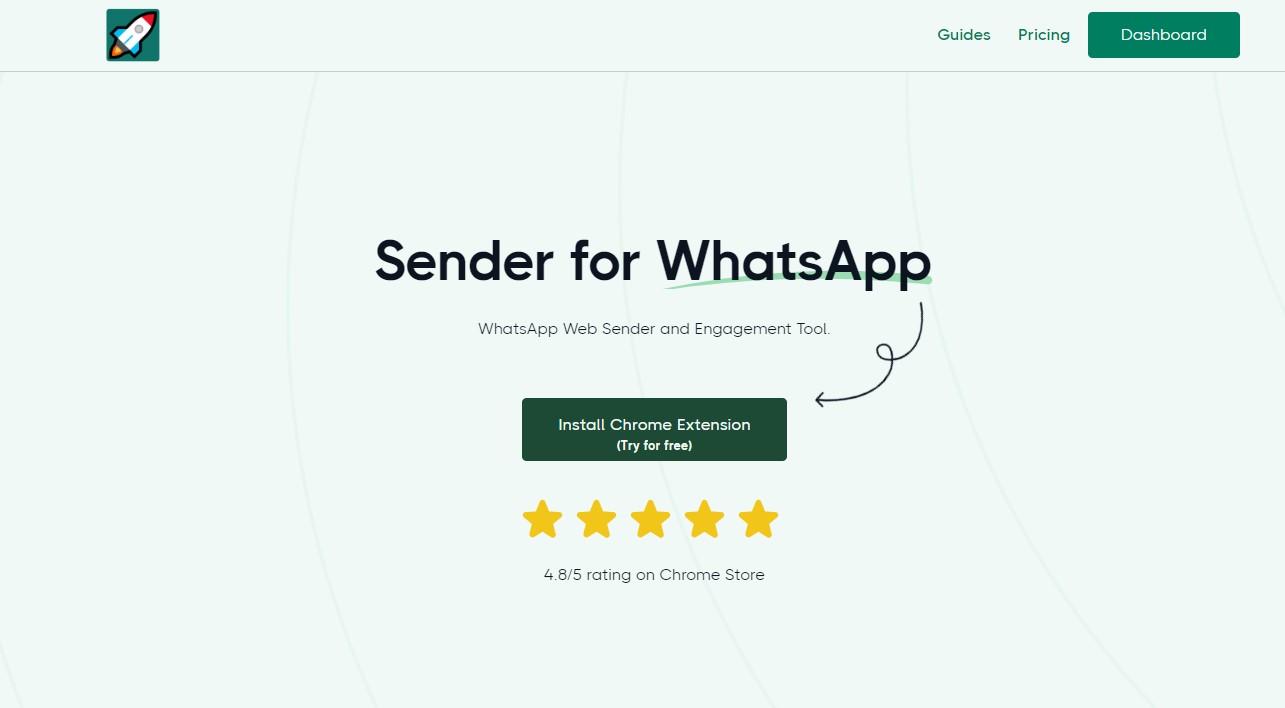 Homepage of the WhatsApp Message Sender rocketsend.io