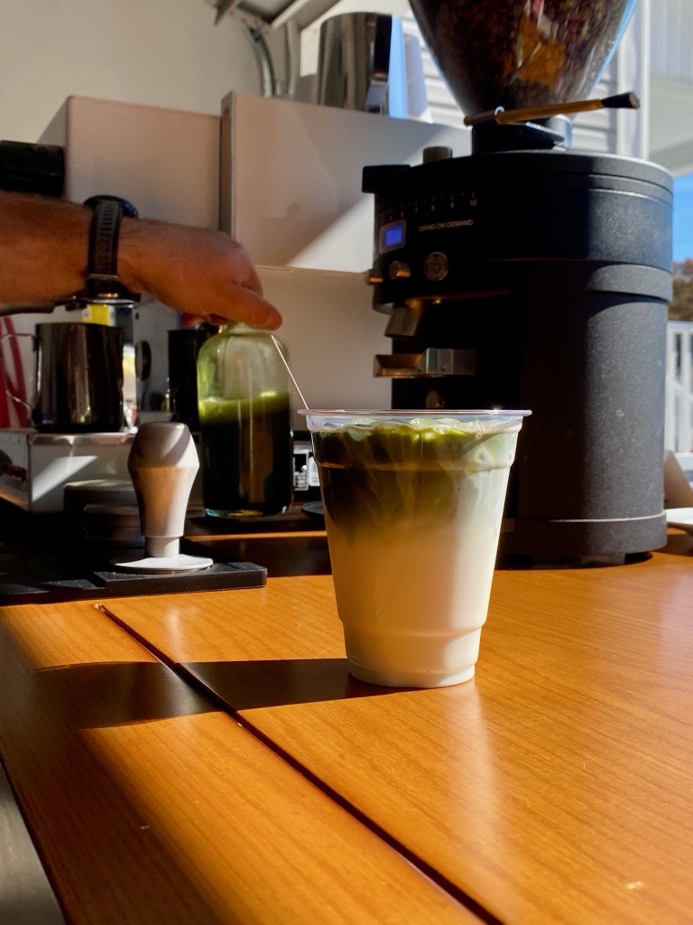 Best Friend Coffee Co. mobile espresso cart set up indoors at a boutique-style event, showcasing a clean, wedding-ready design and full coffee bar service.