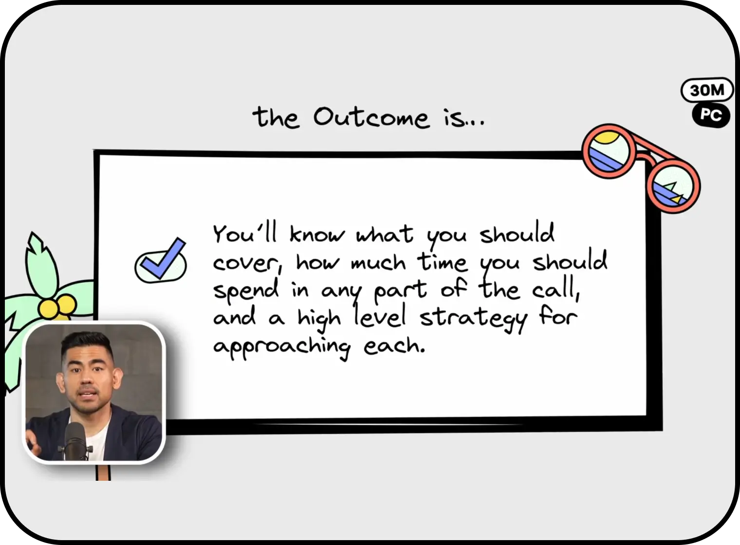 Text states you'll know what to cover, time to spend on calls, and strategy for each part.