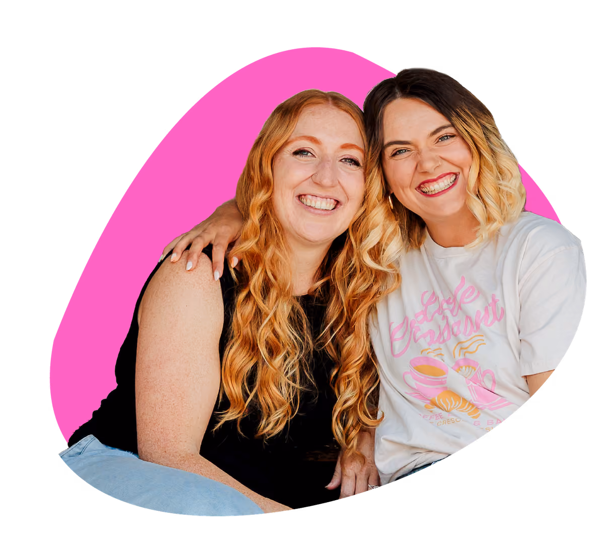 Calla and Jess on pink background