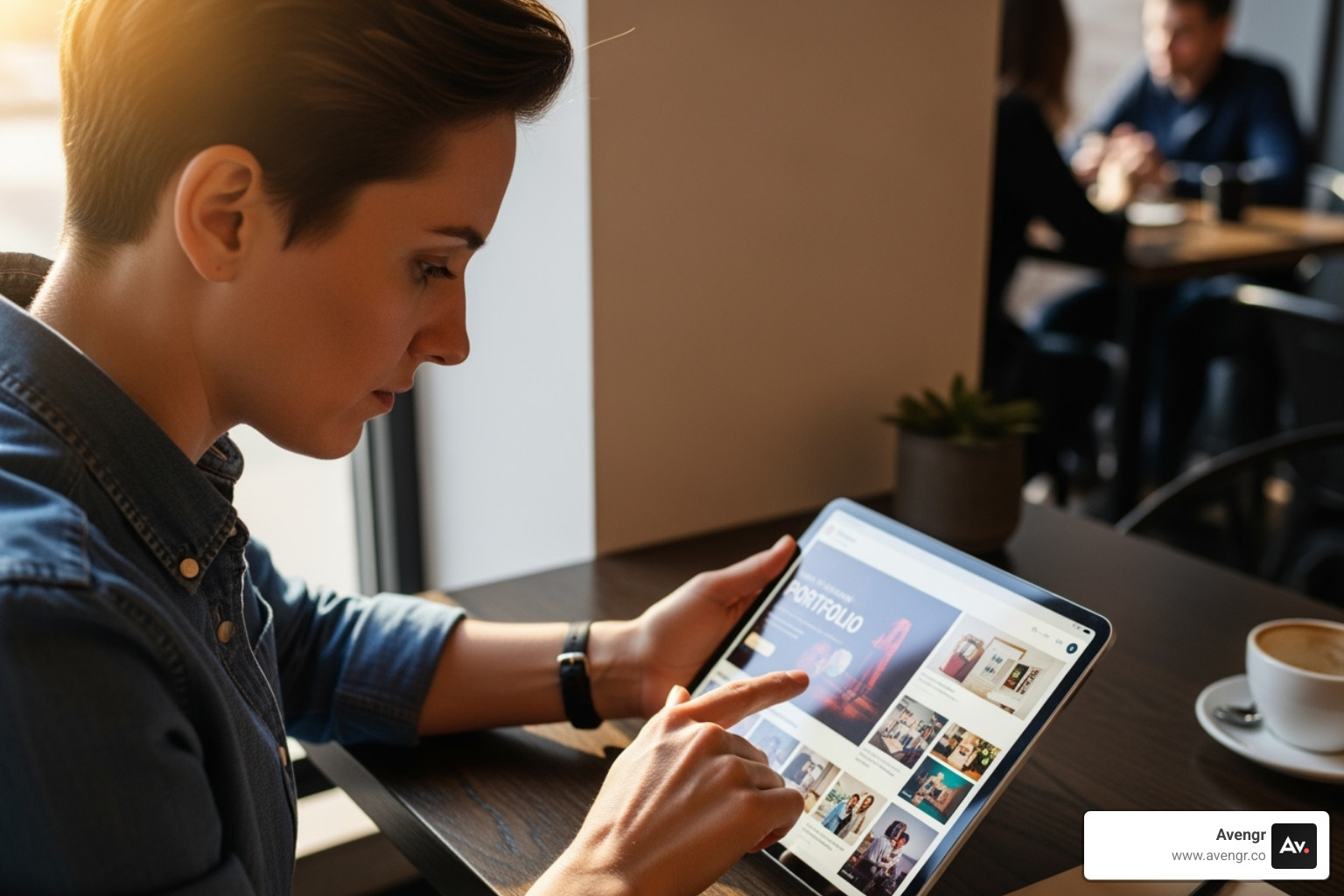 person reviewing a portfolio on a tablet - advertising agencies near me