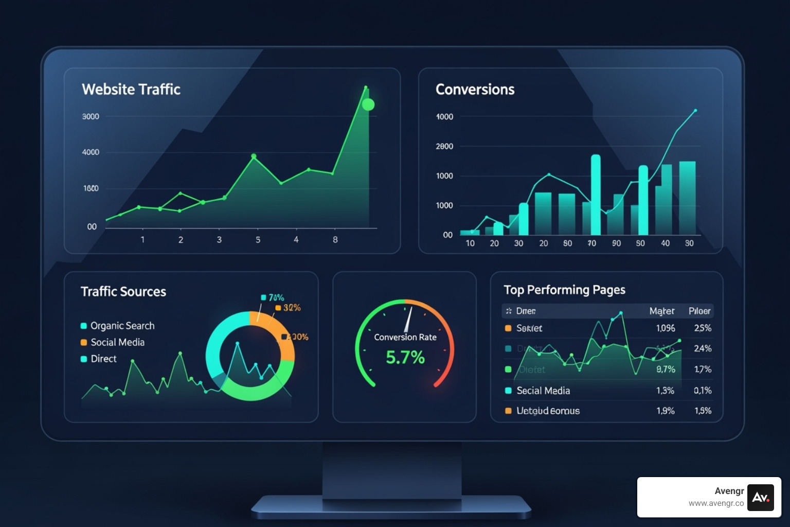 a dashboard showing positive growth on key metrics like traffic and conversions - Smyrna digital marketing agency
