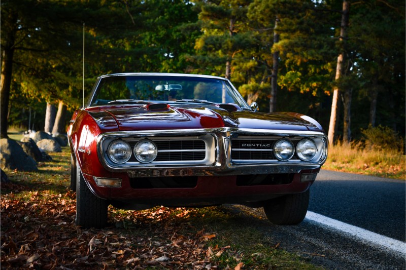 a red old style car