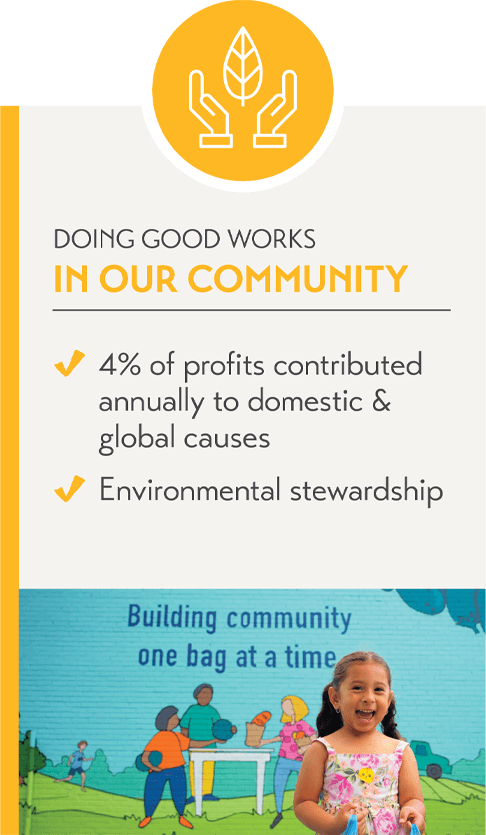 Graphic showing In Our Community bullet points