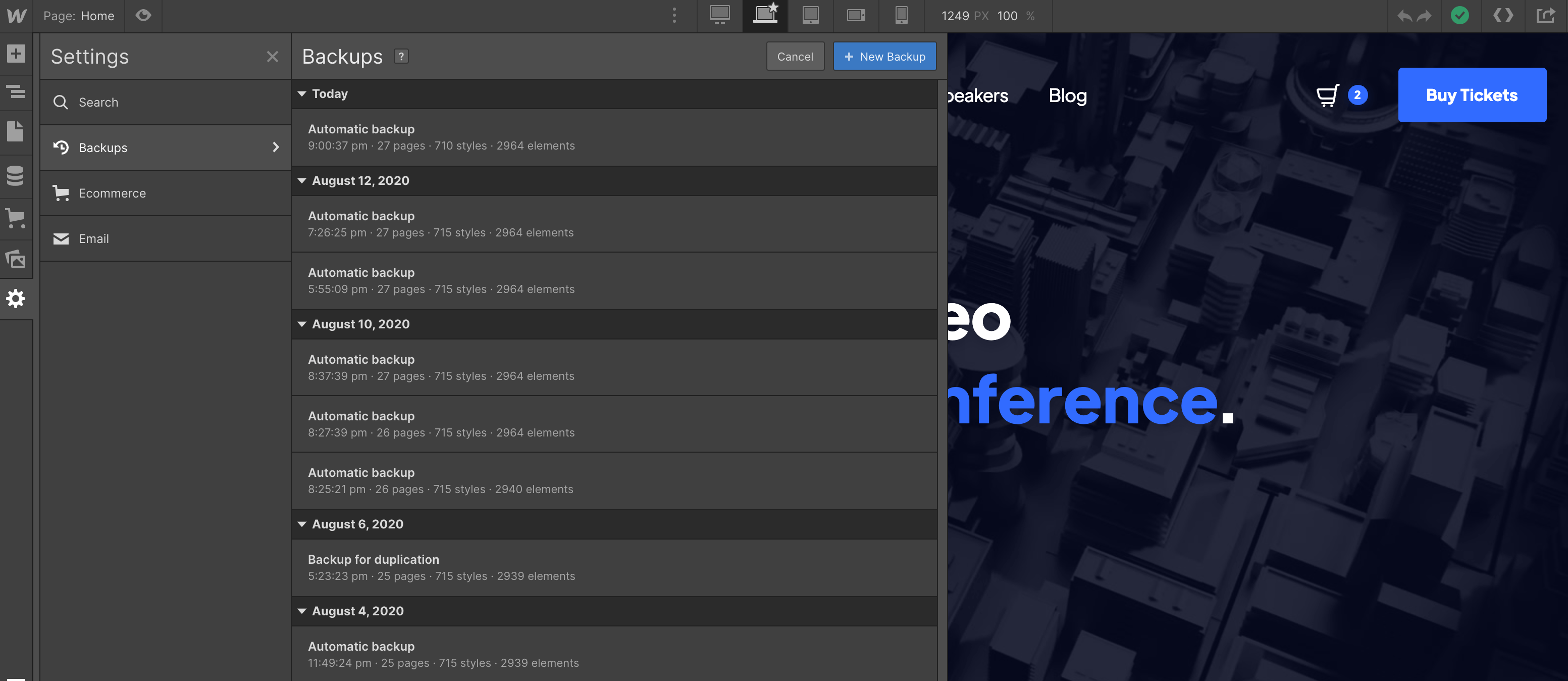 Backups - Evently Webflow Template